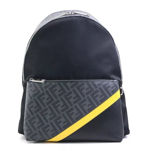 Auth FENDI Zucca Backpack Black Nylon/Leather - - Picture 1 of 15